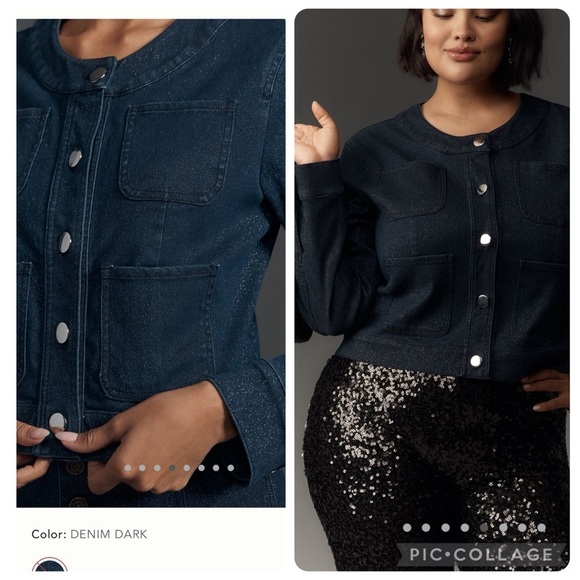 NWT new large Anthropologie Maeve Cora patch pocket denim sparkle jacket jean - Picture 10 of 16